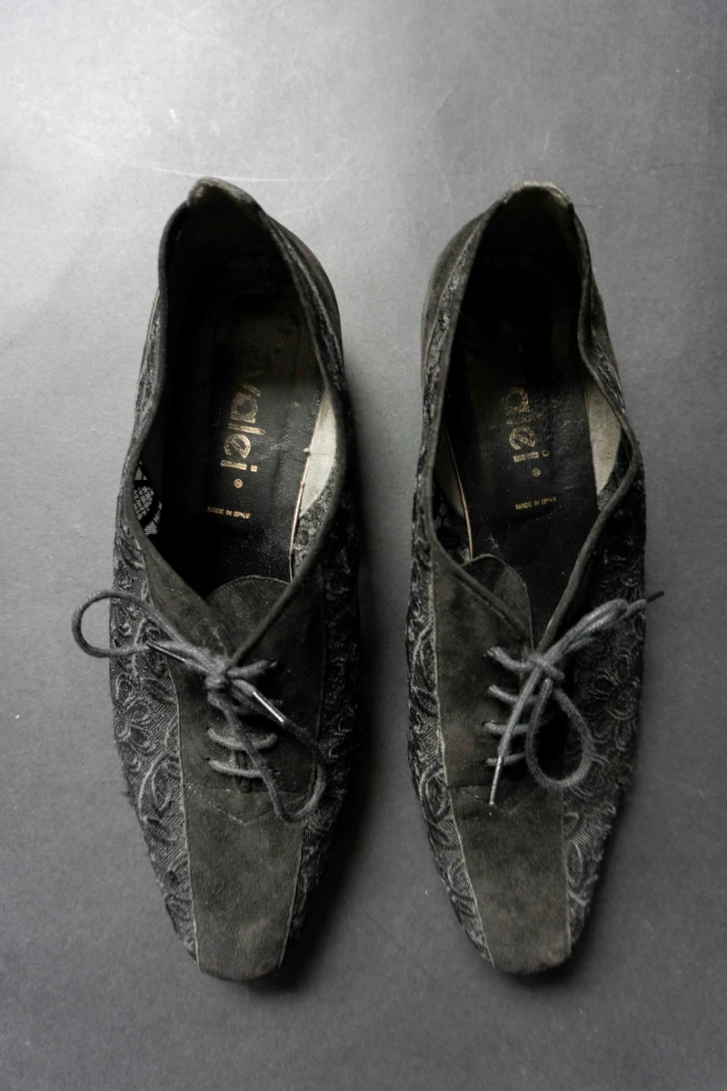 Vintage Halbschuhe, 80er – Leder & Mesh mit Blumenmuster, 41