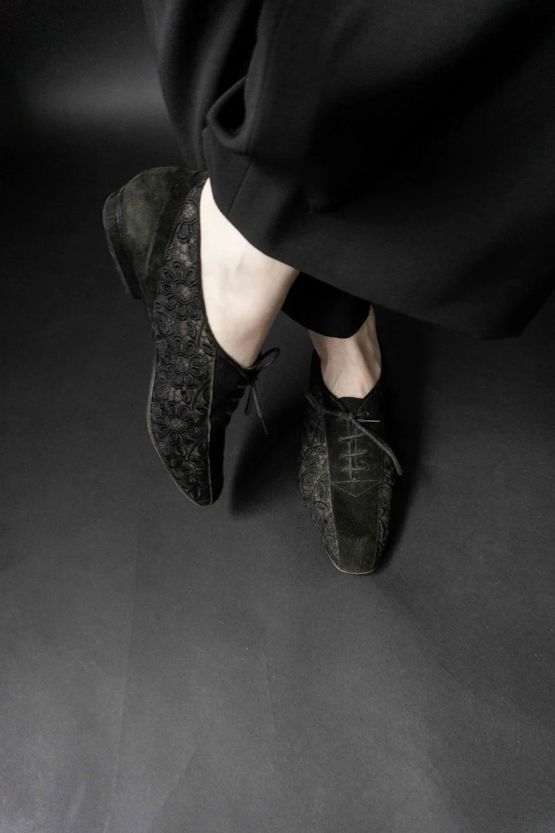 Vintage Halbschuhe, 80er – Leder & Mesh mit Blumenmuster, 41
