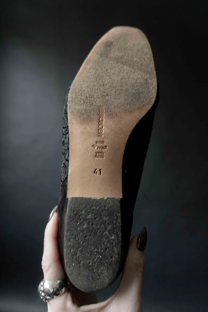 Vintage Halbschuhe, 80er – Leder & Mesh mit Blumenmuster, 41