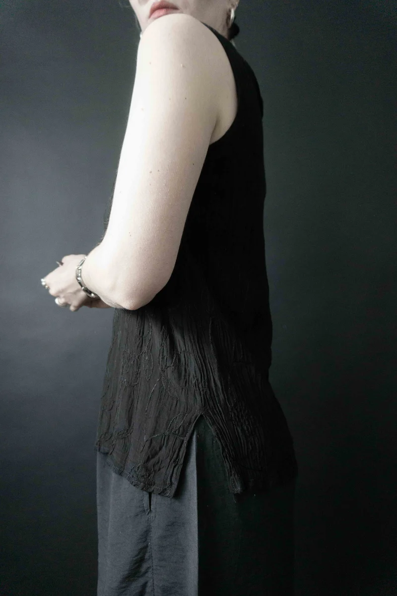 Vintage Sommertop Blütenstickerei, S–M