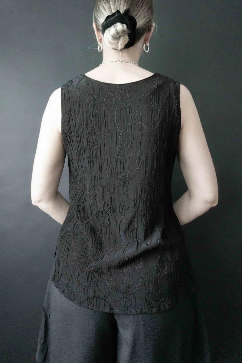 Vintage Sommertop Blütenstickerei, S–M