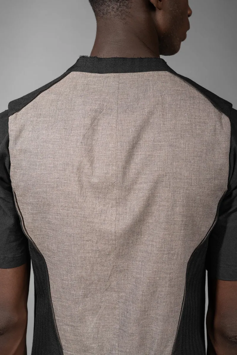 eigensinnig wien | Bartleby | Schwarze Designer Anzugweste für Herren mit Streifen aus japanischem Wolle-Leinen-Mix