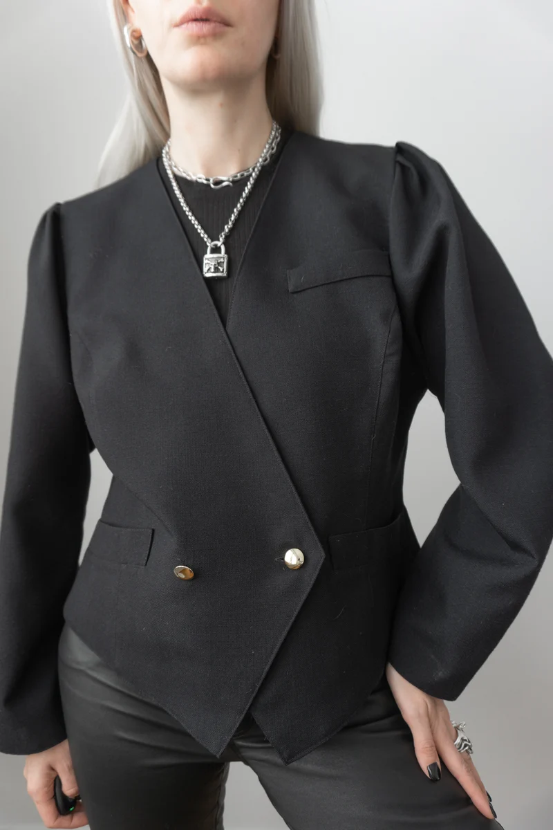 Vintage Blazer, Schwarz, Doppelreihig, M