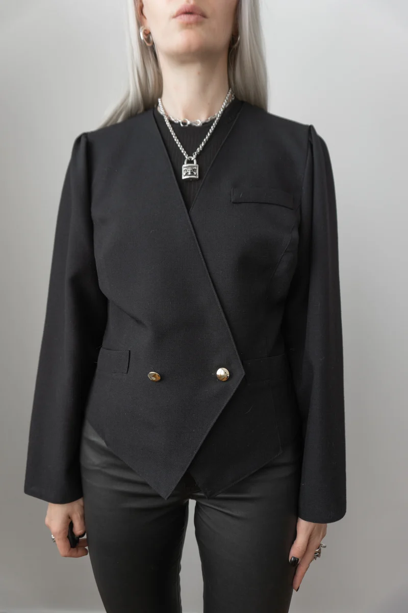 Vintage Blazer, Schwarz, Doppelreihig, M