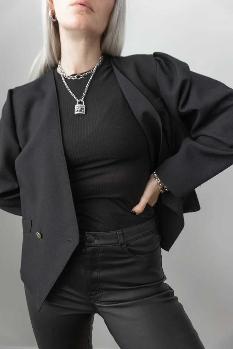 Vintage Blazer, Schwarz, Doppelreihig, M
