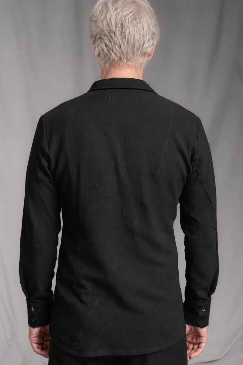 eigensinnig wien | Kreidekreis | Asymmetrisches schwarzes Designer-Hemd für Herren aus fester Baumwolle