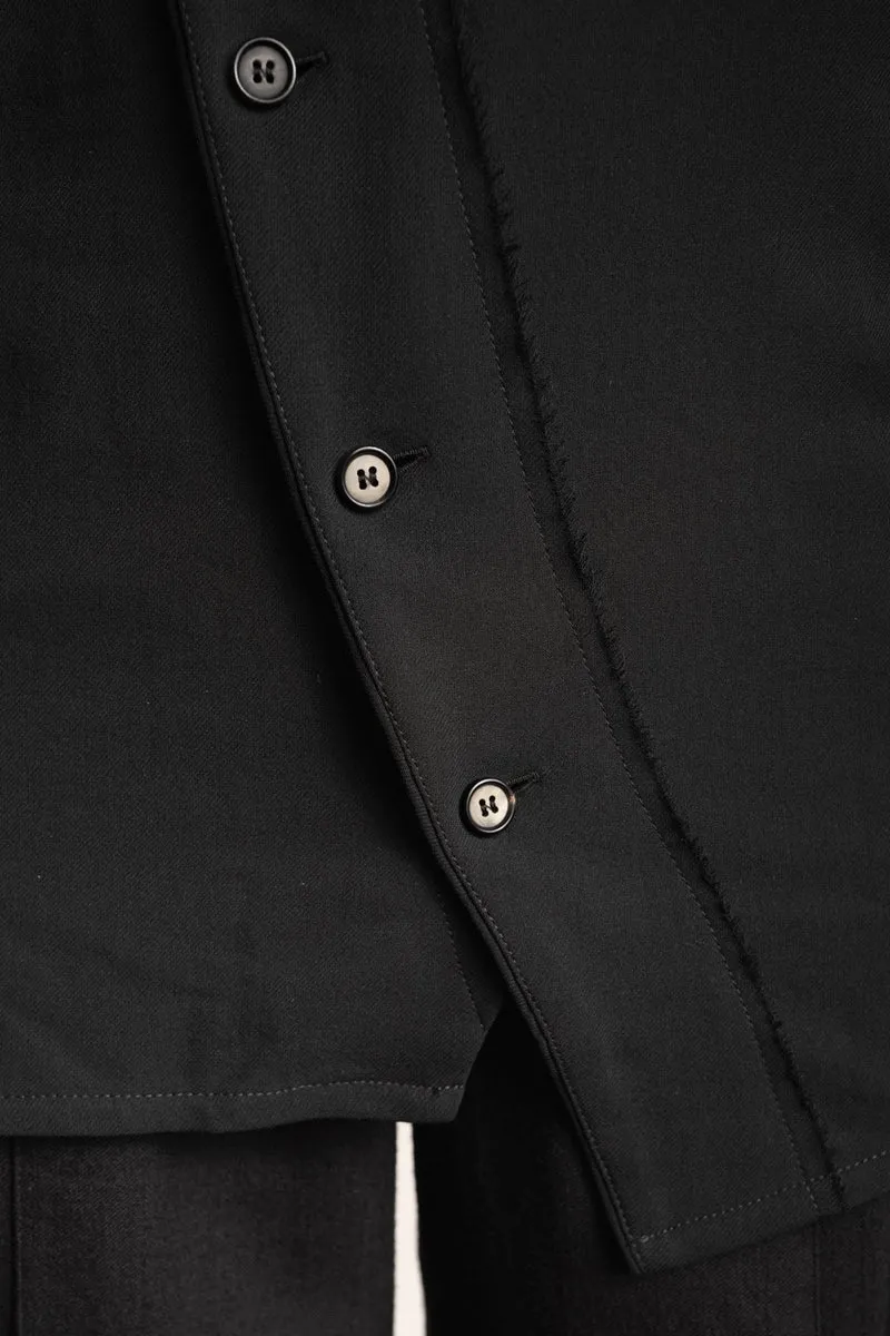 eigensinnig wien | Kreidekreis | Asymmetrisches schwarzes Designer-Hemd für Herren aus fester Baumwolle