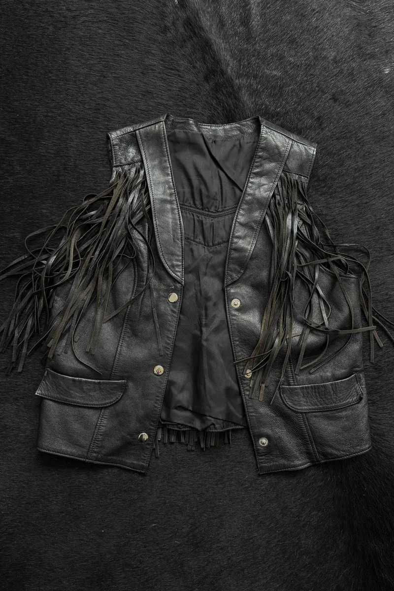 Vintage Lederweste mit Fransen, XS–M