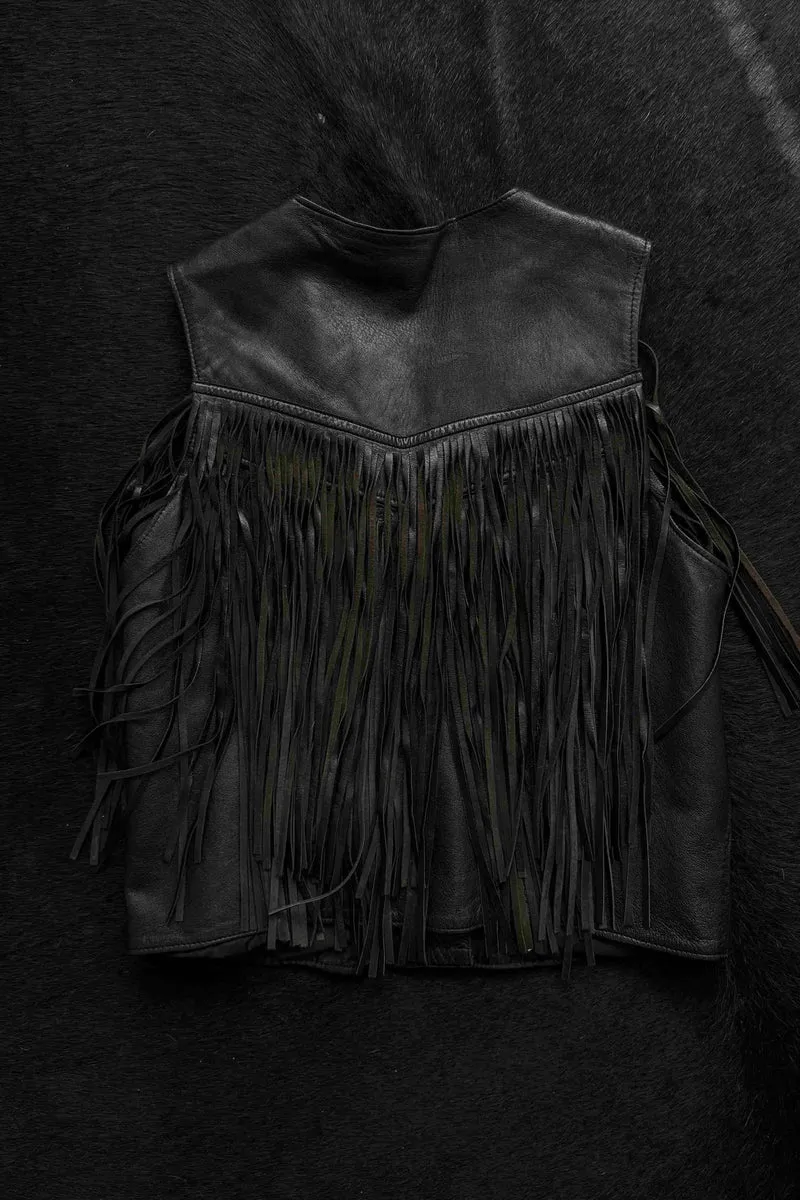 Vintage Lederweste mit Fransen, XS–M