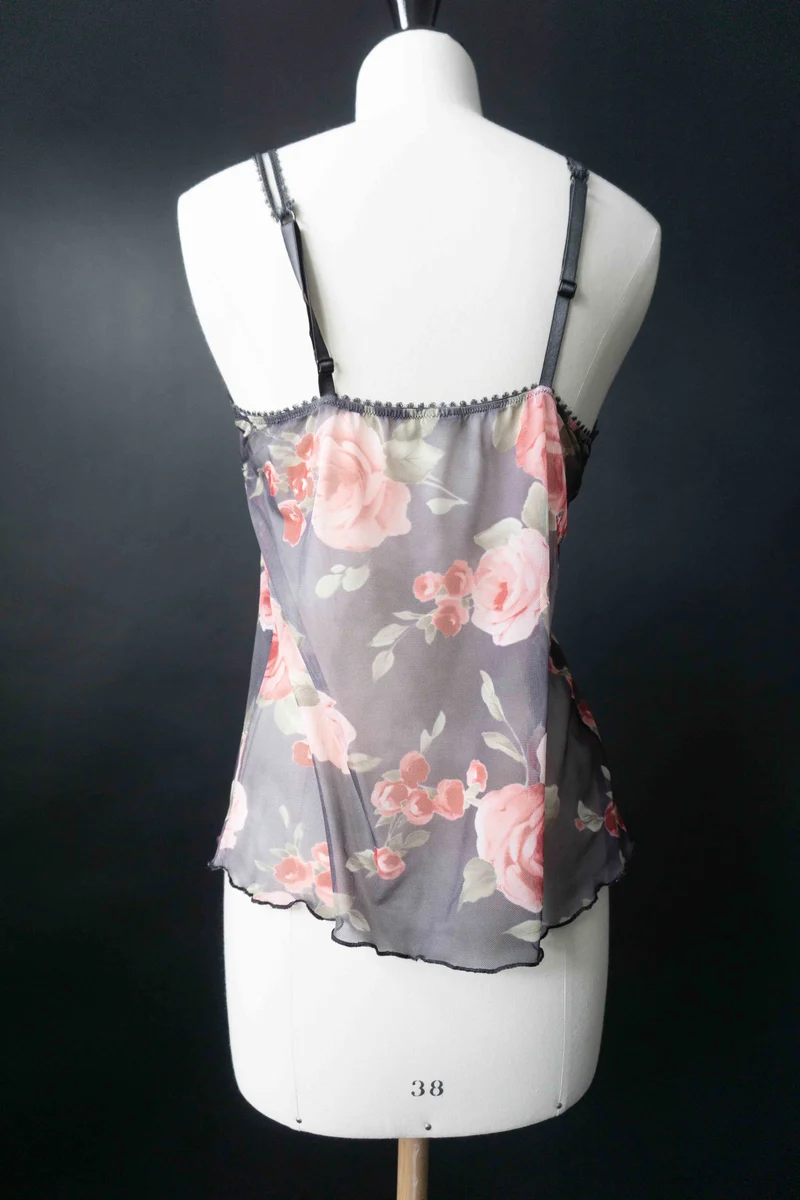 Vintage Mesh-Top mit Rosenmuster, XS–M
