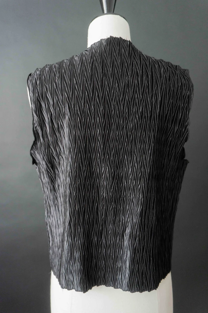 Vintage Plissé-Top, Schwarz, S–L