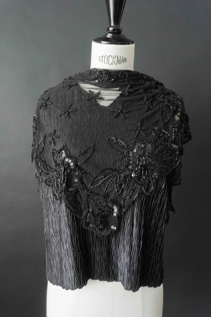 Vintage Plissé-Top, Schwarz, S–L