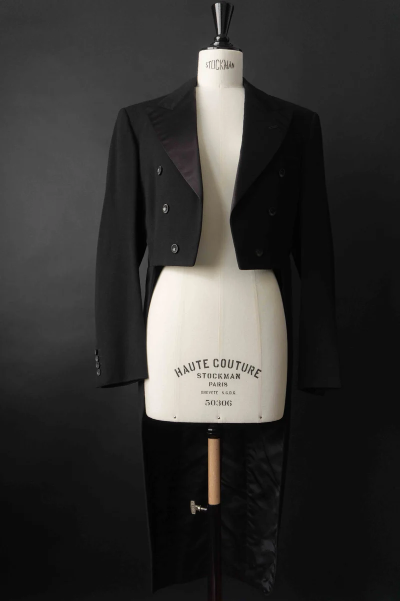 Antiker Frack Schwarz Satin-Revers, XS