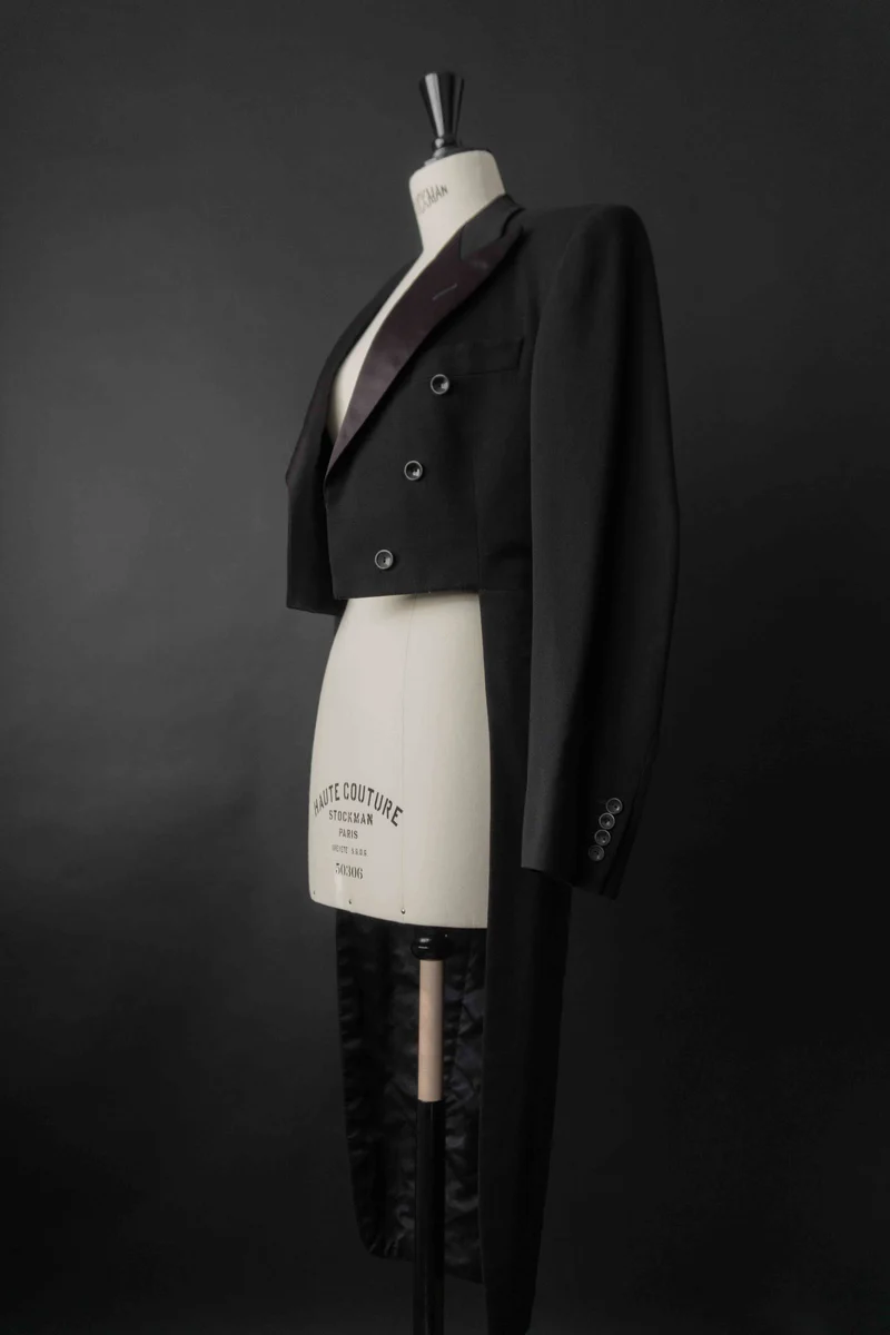 Antiker Frack Schwarz Satin-Revers, XS