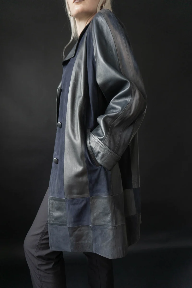 Avantgarde Ledermantel, Navy, M–L