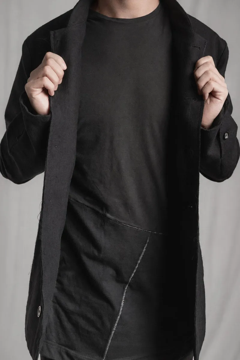 eigensinnig wien | Mises | Schwarzes Designer-Sakko für Herren mit Mao-Kragen aus italienischer Luxuswolle