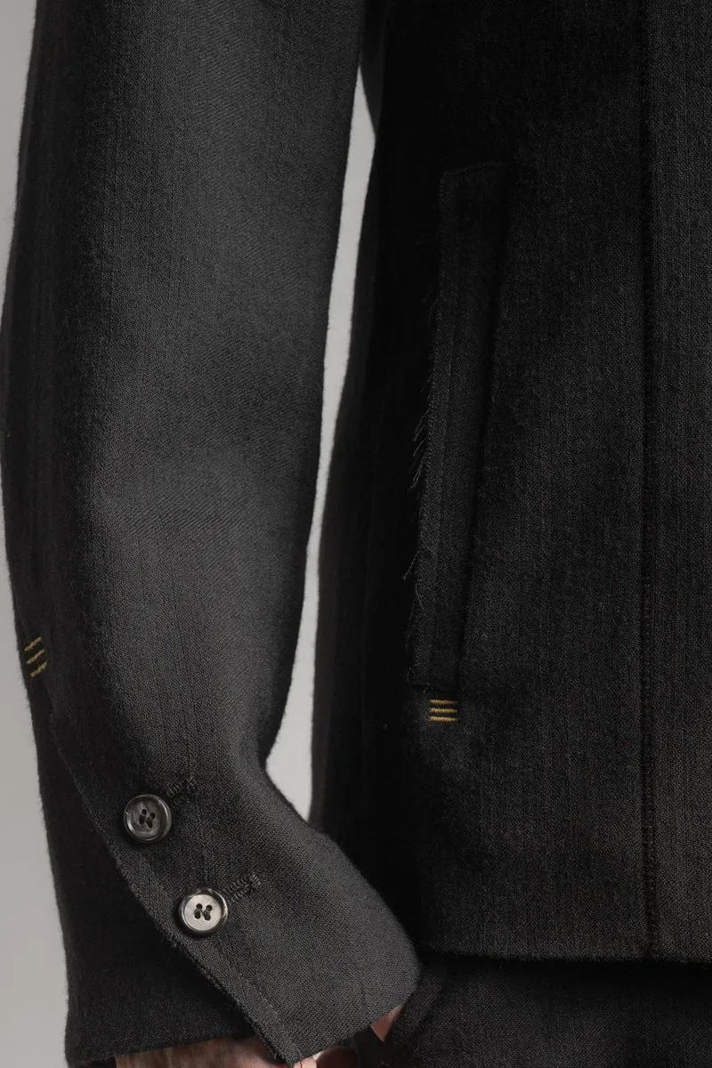 eigensinnig wien | Mises | Schwarzes Designer-Sakko für Herren mit Mao-Kragen aus italienischer Luxuswolle