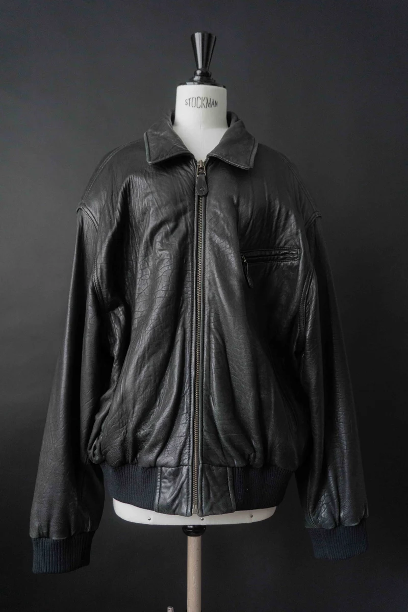 Vintage Lederjacke Bomber Blouson Schwarz, M–XL