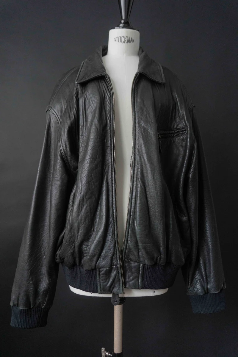 Vintage Lederjacke Bomber Blouson Schwarz, M–XL