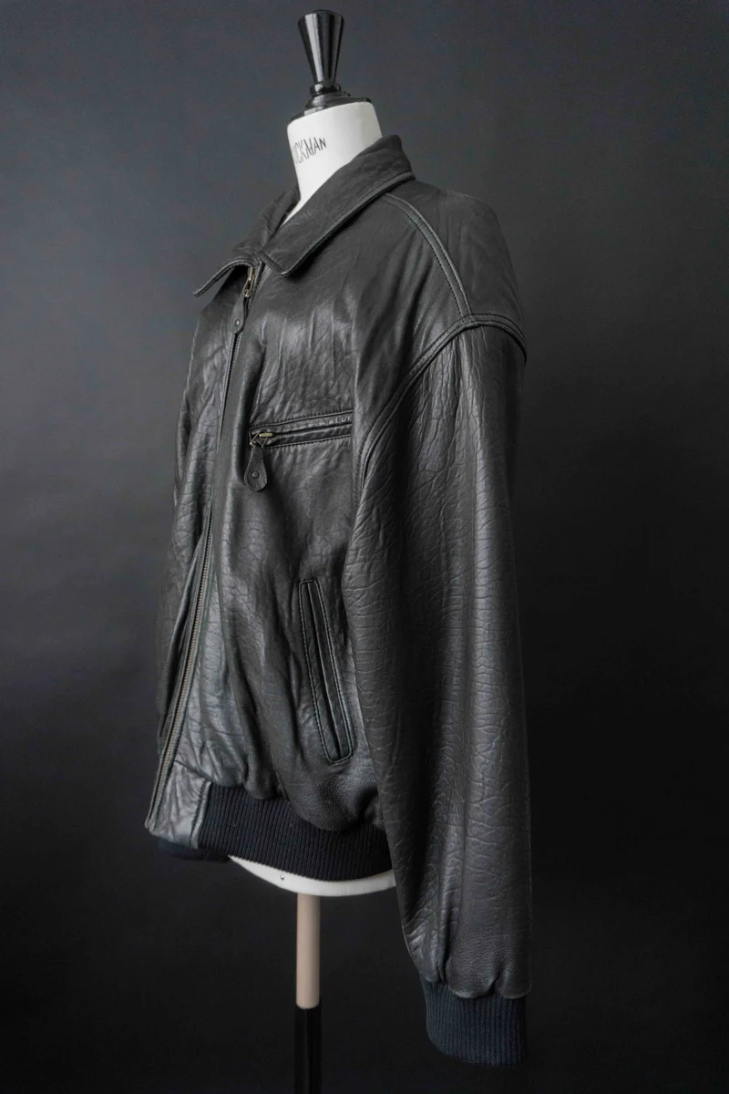 Vintage Lederjacke Bomber Blouson Schwarz, M–XL