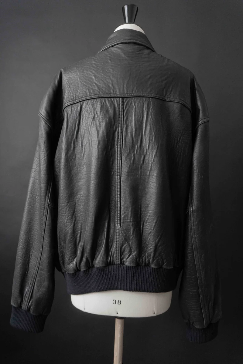 Vintage Lederjacke Bomber Blouson Schwarz, M–XL