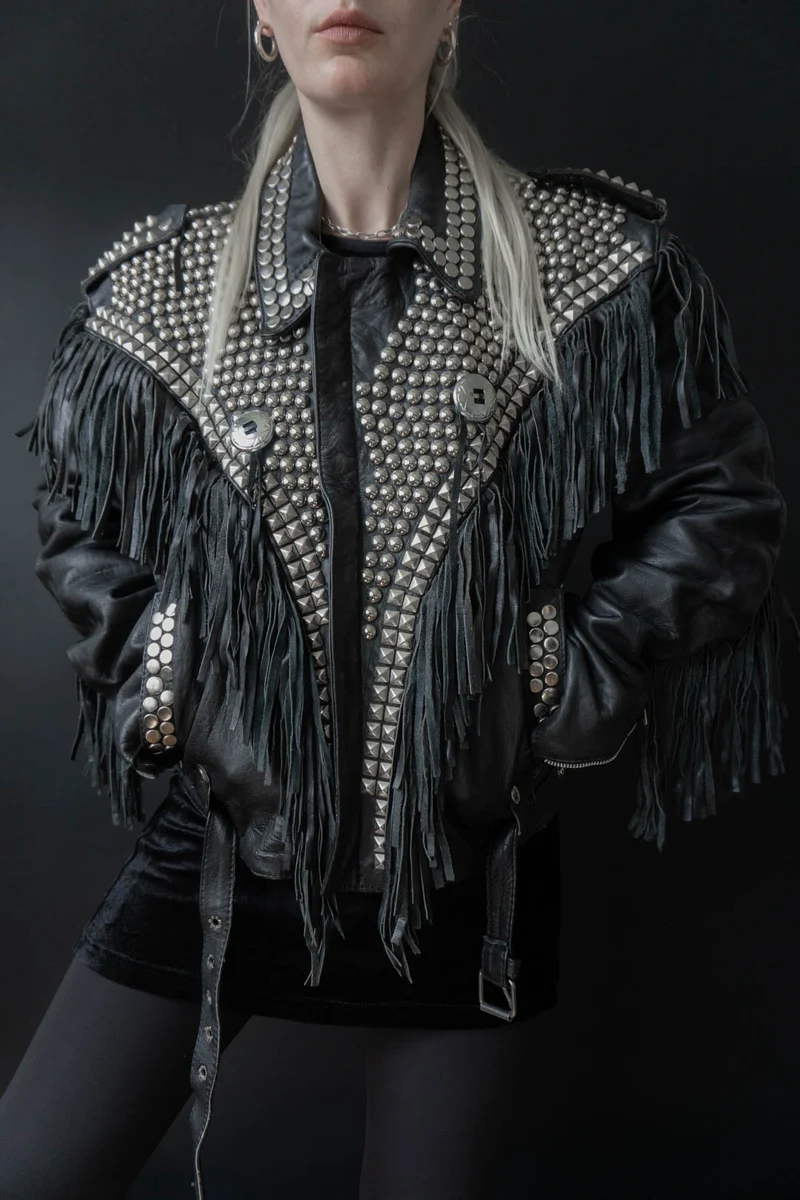 80s LA ROXX Lederjacke Los Angeles Nieten, M–XL