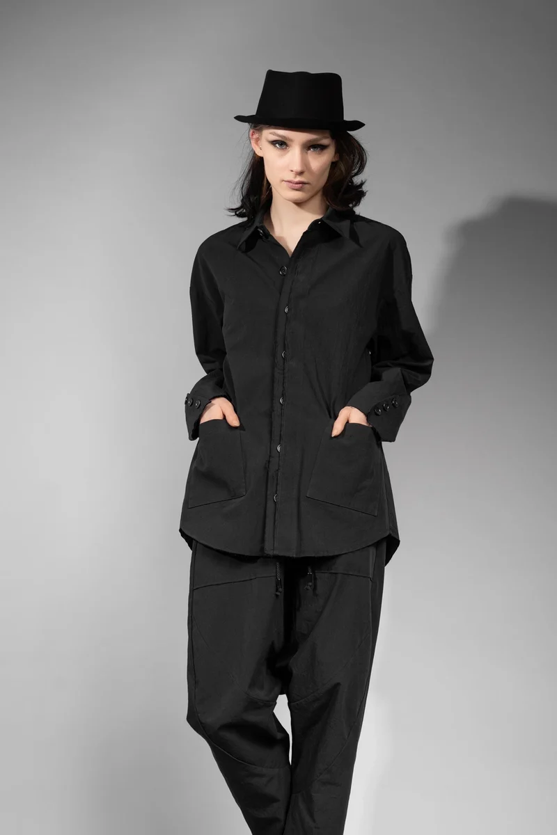 eigensinnig wien | Thoreau | Schwarze Designer Hemdjacke aus japanischer Baumwolle