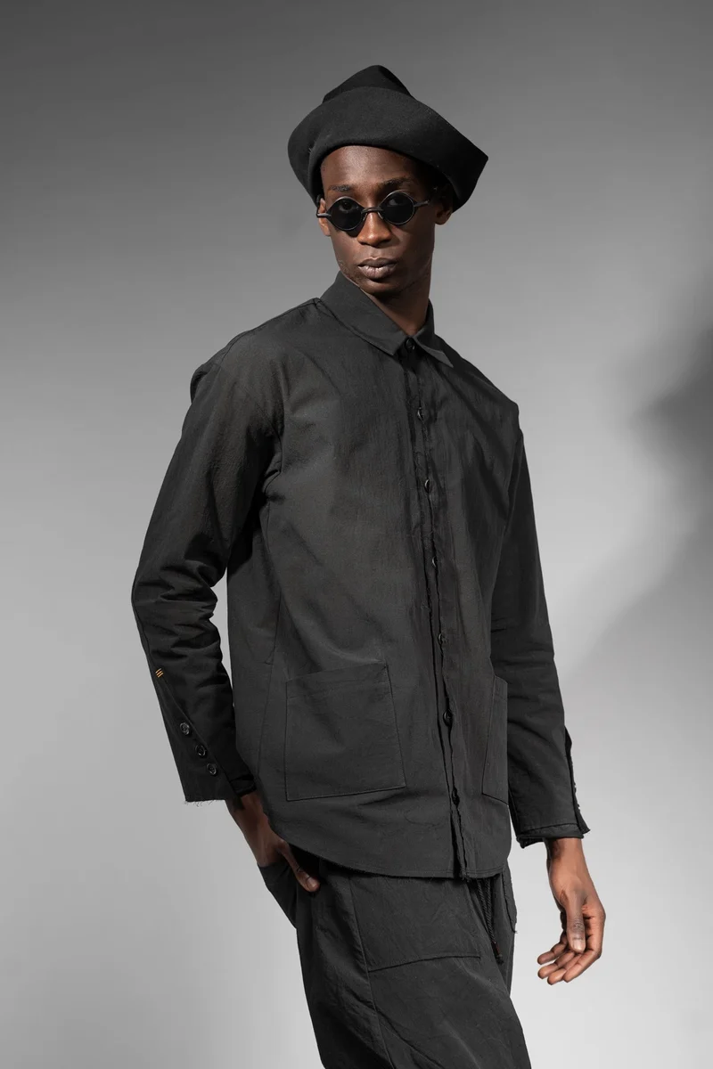 eigensinnig wien | Thoreau | Schwarze Designer Hemdjacke aus japanischer Baumwolle