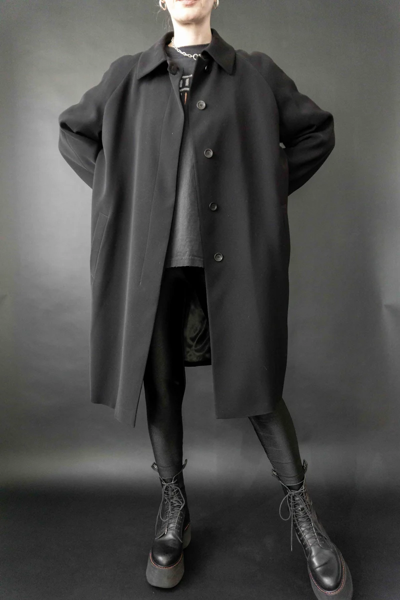 Vintage Allegri Mantel, Schwarz, Minimalistisch & Avantgarde, M–L