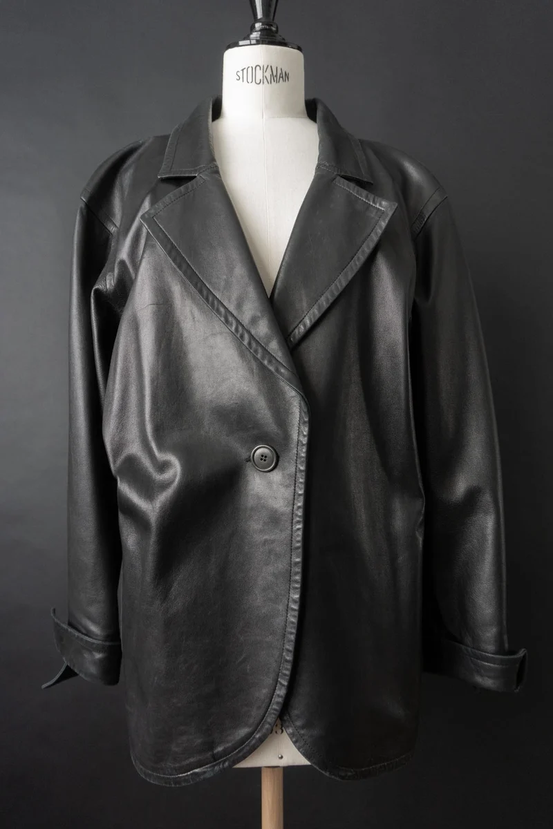Vintage Yves Saint Laurent Lederblazer, Schwarz, S–M