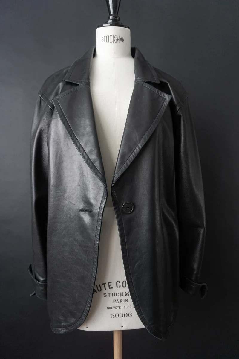Vintage Yves Saint Laurent Lederblazer, Schwarz, S–M