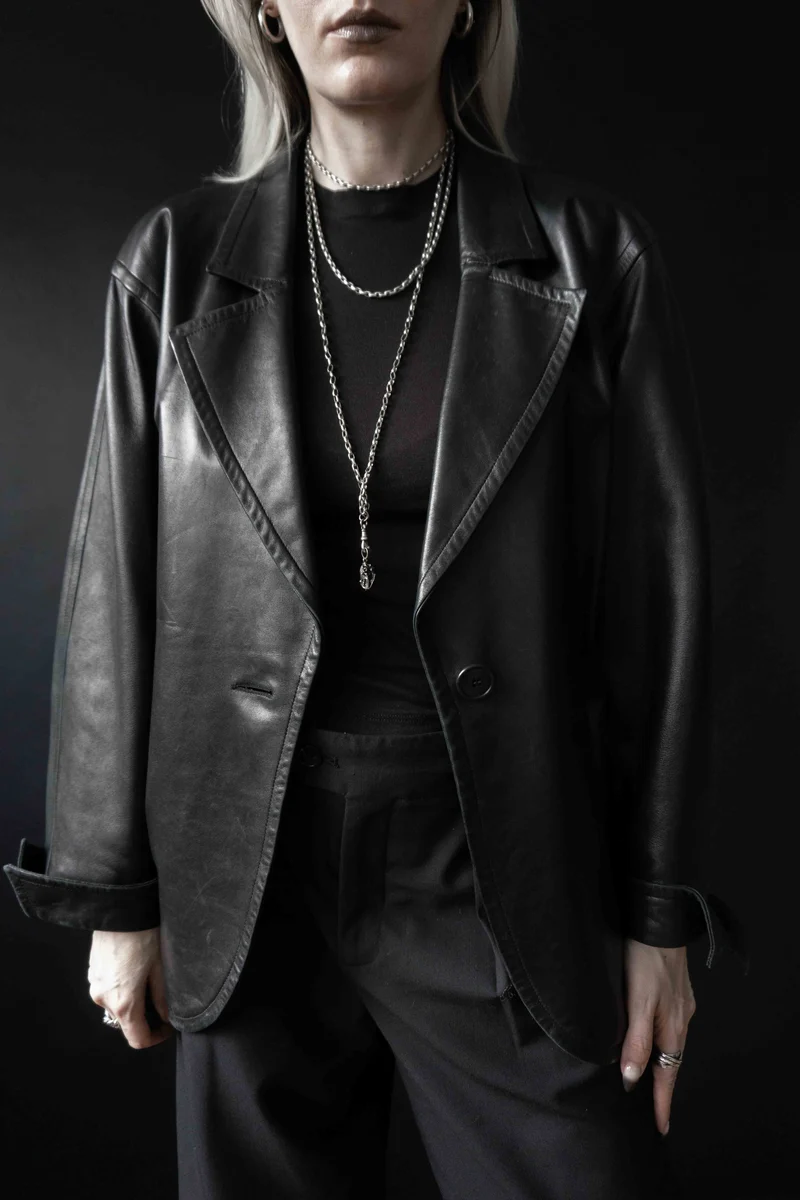 Vintage Yves Saint Laurent Lederblazer, Schwarz, S–M