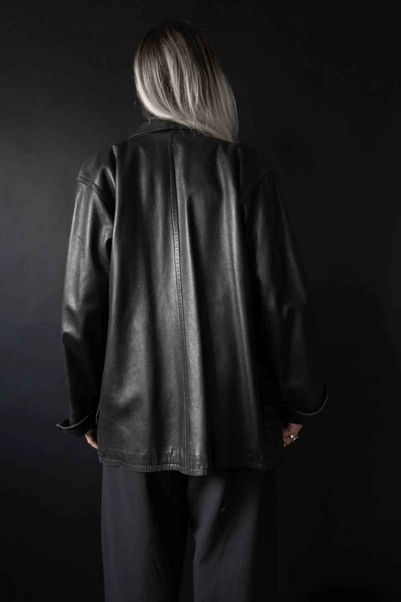 Vintage Yves Saint Laurent Lederblazer, Schwarz, S–M