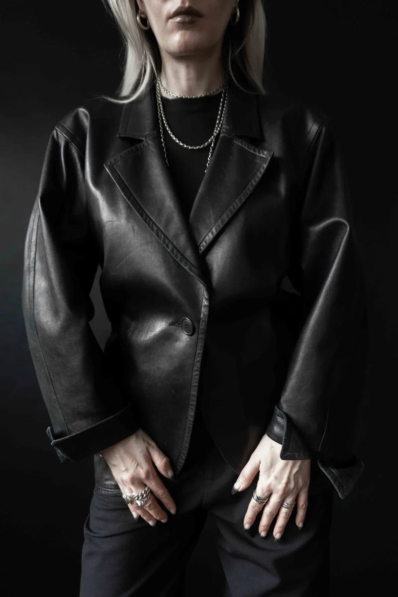 Vintage Yves Saint Laurent Lederblazer, Schwarz, S–M