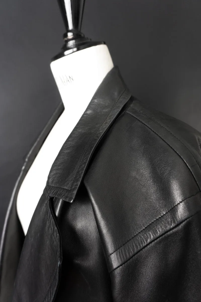 Vintage Yves Saint Laurent Lederblazer, Schwarz, S–M