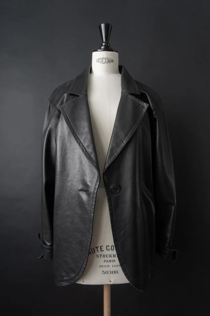 Vintage Yves Saint Laurent Lederblazer, Schwarz, S–M