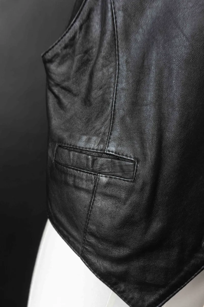 Vintage Lederweste 80s Schwarz, M–L