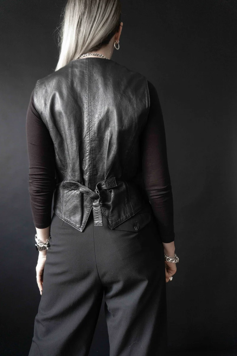 Vintage Lederweste 80s Schwarz, M–L