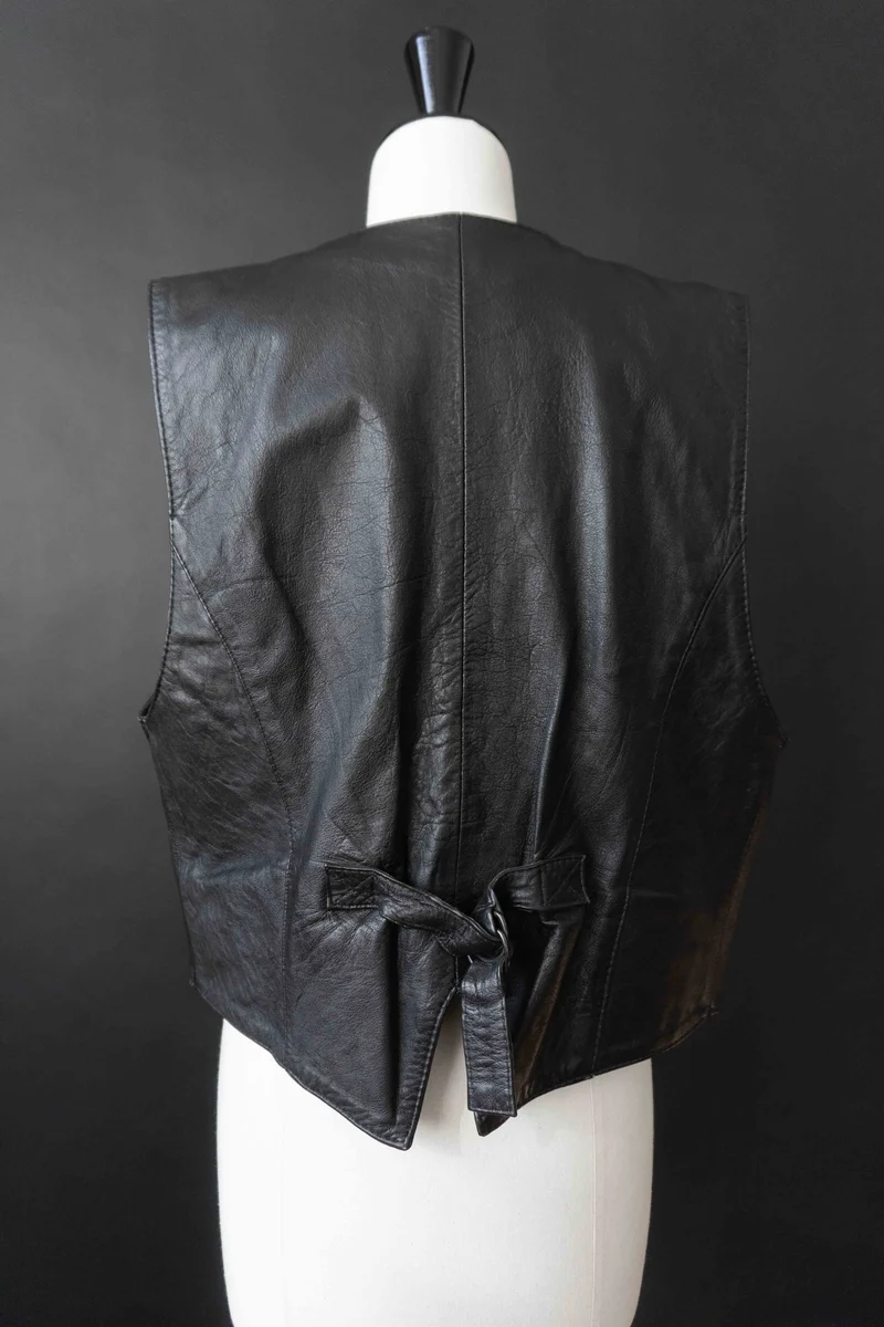 Vintage Lederweste 80s Schwarz, M–L