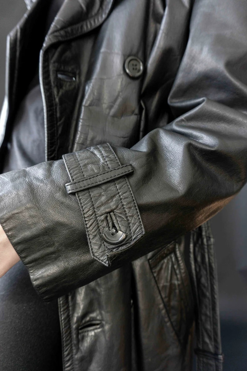 Vintage Leder Trenchcoat mit Gürtel, M–L