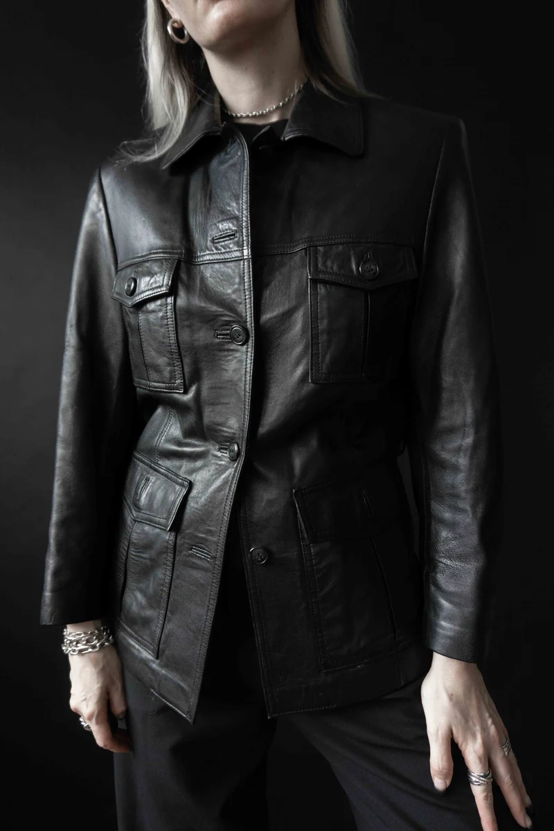 Vintage Lederjacke Lammnappa Schwarz, XS–S