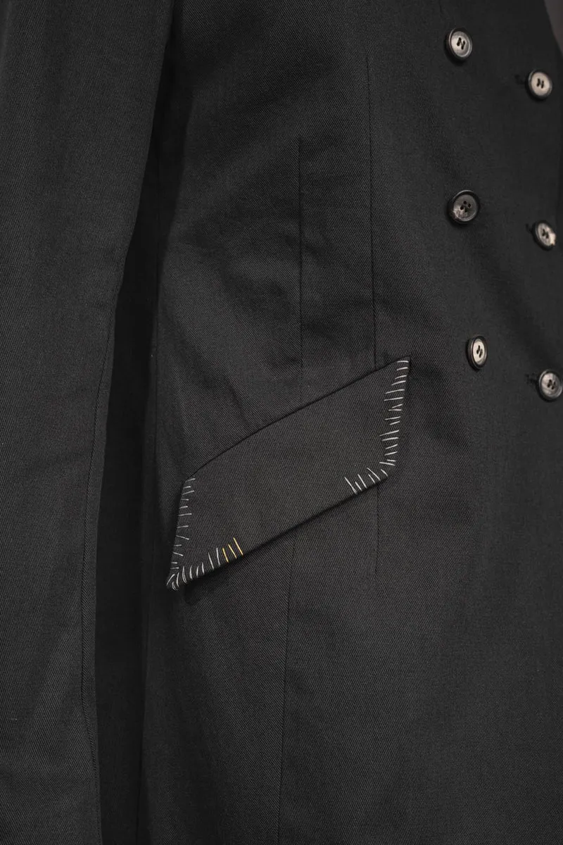 eigensinnig wien | YlaStr | Schwarzer Avantgarde Designeranzug für Damen mit weiter Bundfaltenhose aus Baumwolle
