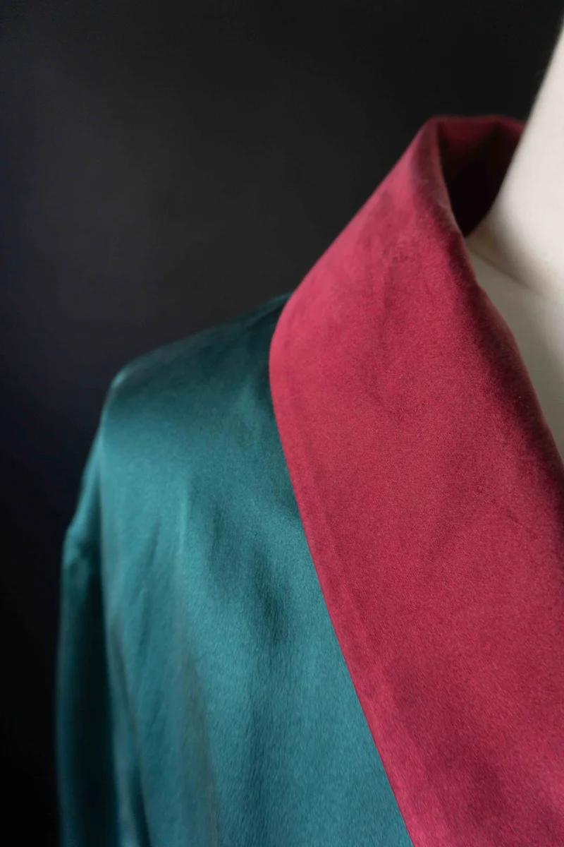 Vintage Kimono – Seide, Petrol mit Gürtel
