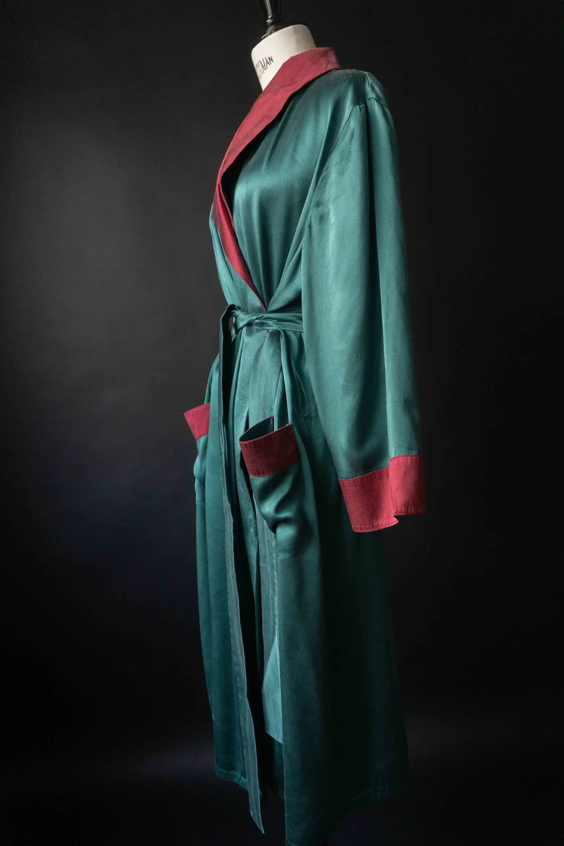 Vintage Kimono – Seide, Petrol mit Gürtel