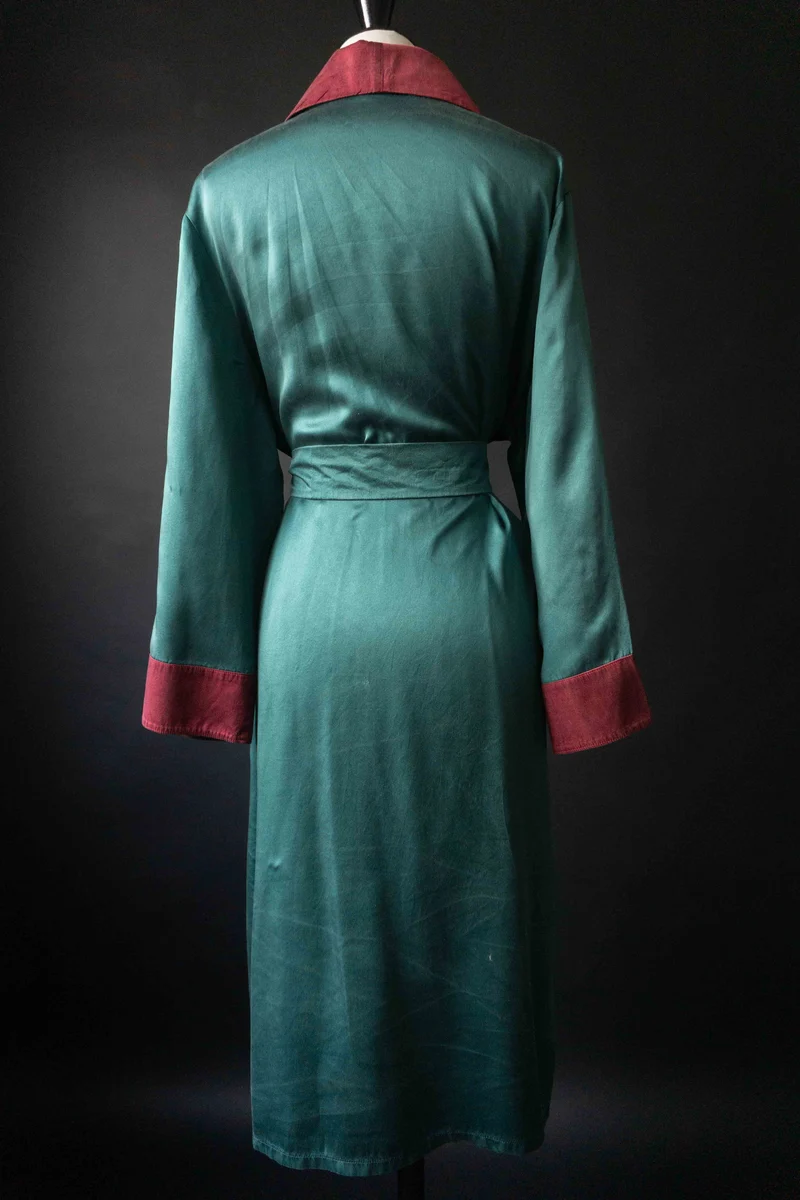 Vintage Kimono – Seide, Petrol mit Gürtel