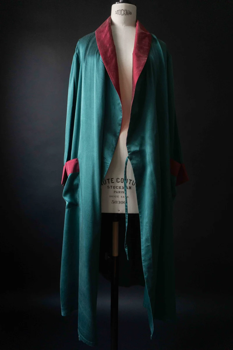 Vintage Kimono – Seide, Petrol mit Gürtel