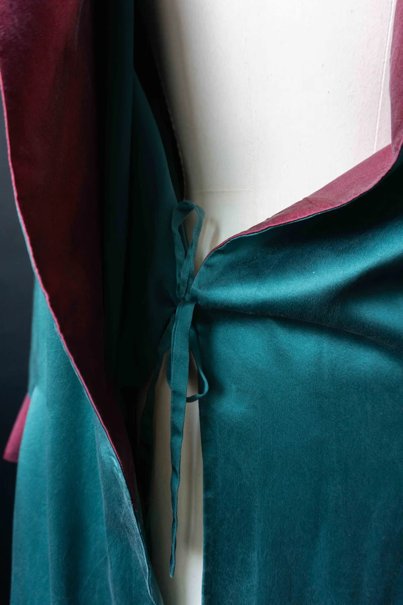 Vintage Kimono – Seide, Petrol mit Gürtel