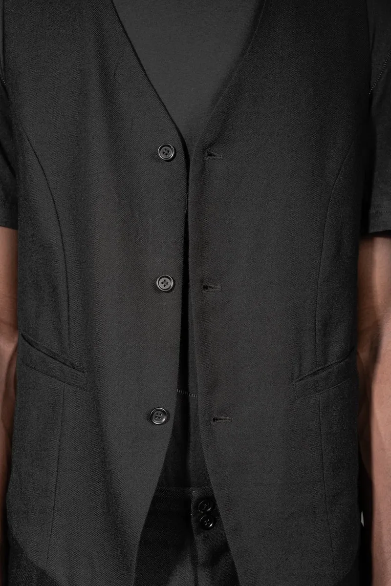 eigensinnig wien | Fink | Schwarze Designer Anzug-Weste für Herren aus japanischer Wolle