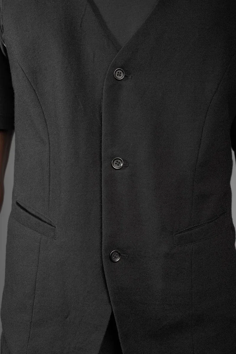 eigensinnig wien | Fink | Schwarze Designer Anzug-Weste für Herren aus japanischer Wolle