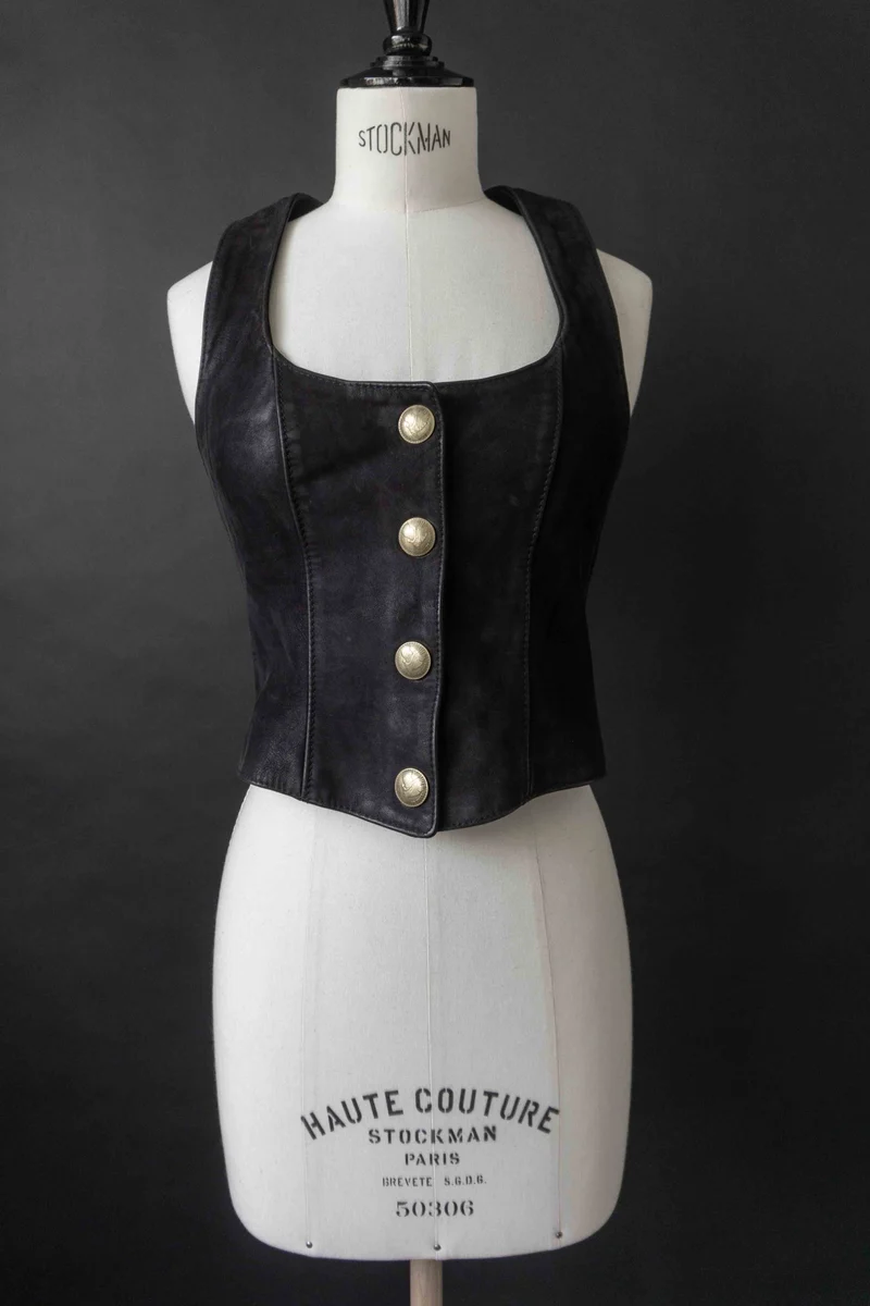 Vintage Pyrate Style Hamburg Lederweste Schwarz XS